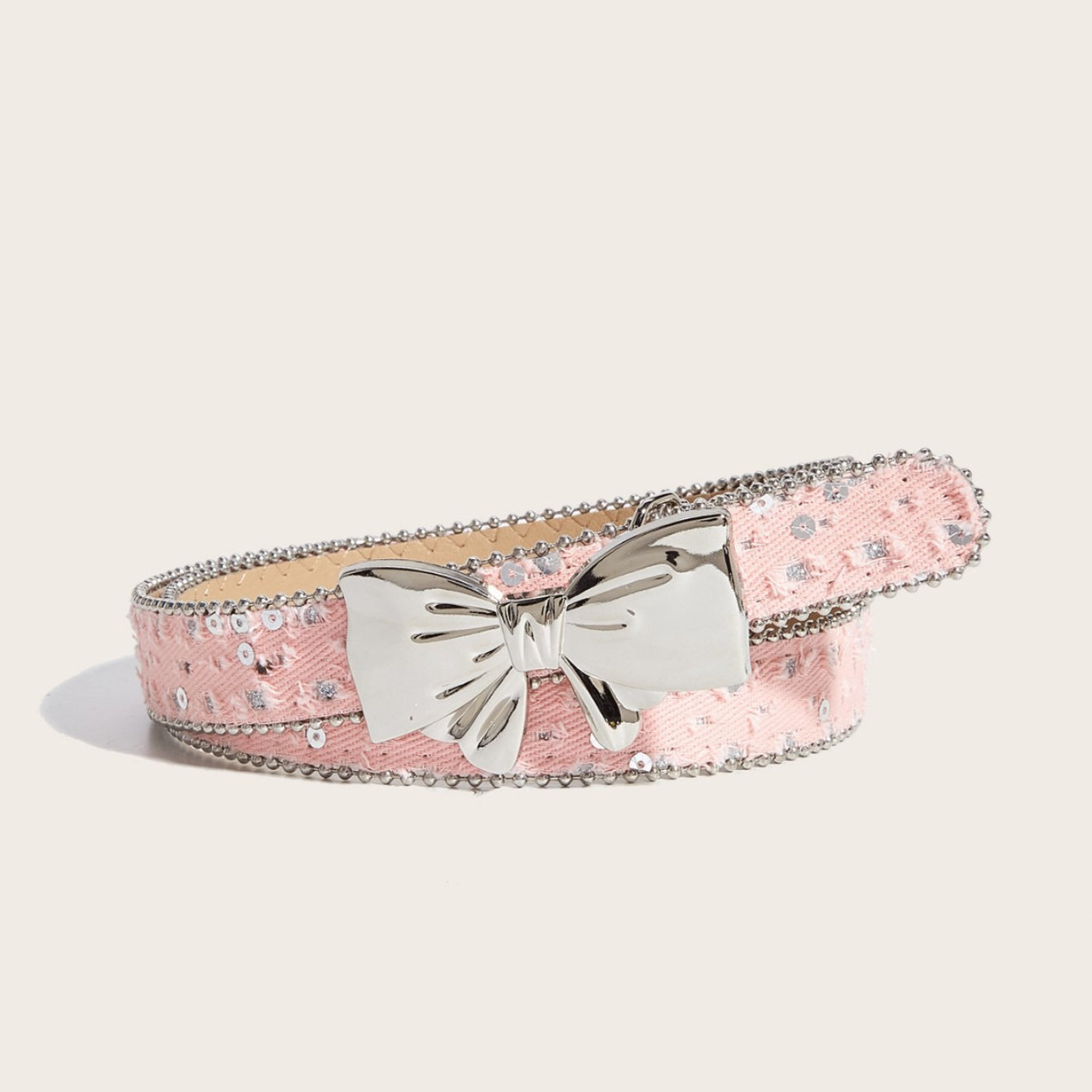 Denim Butterfly Buckle Beaded Statement Belt Secondary image