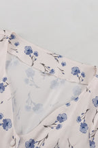 Asymmetric V Neck Flare Sleeve Floral Dress