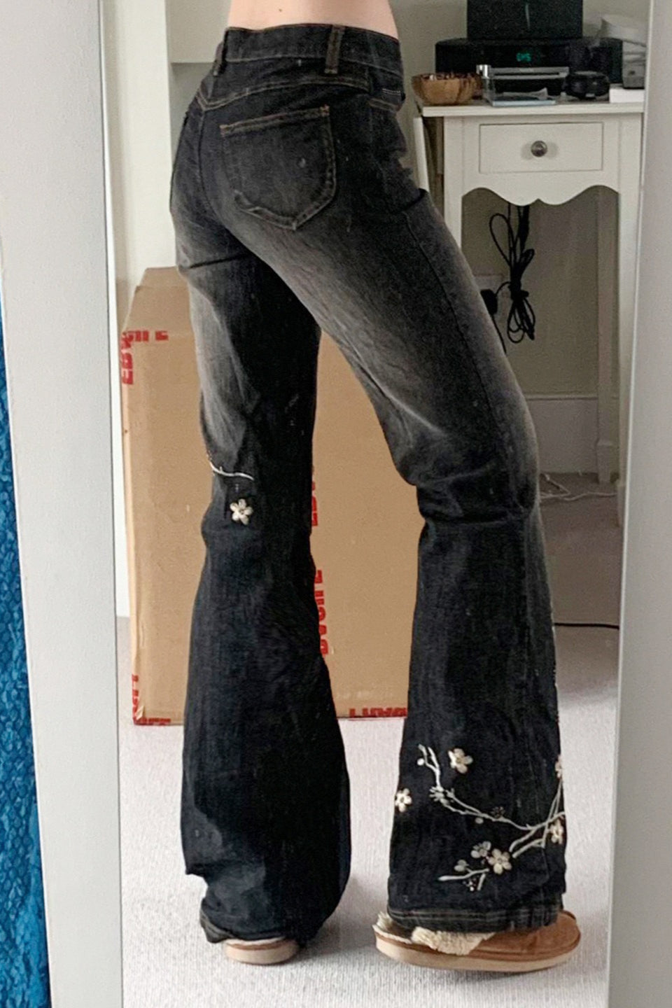 Floral Embroidered Low Rise Flare Jeans Secondary image