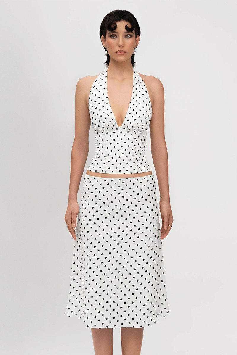 Sexy Polka Dot Halter Tie Top Low Rise Skirt Set Secondary image