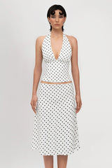 Sexy Polka Dot Halter Tie Top Low Rise Skirt Set