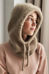 Wool Knit Balaclava Hooded Scarf Hat