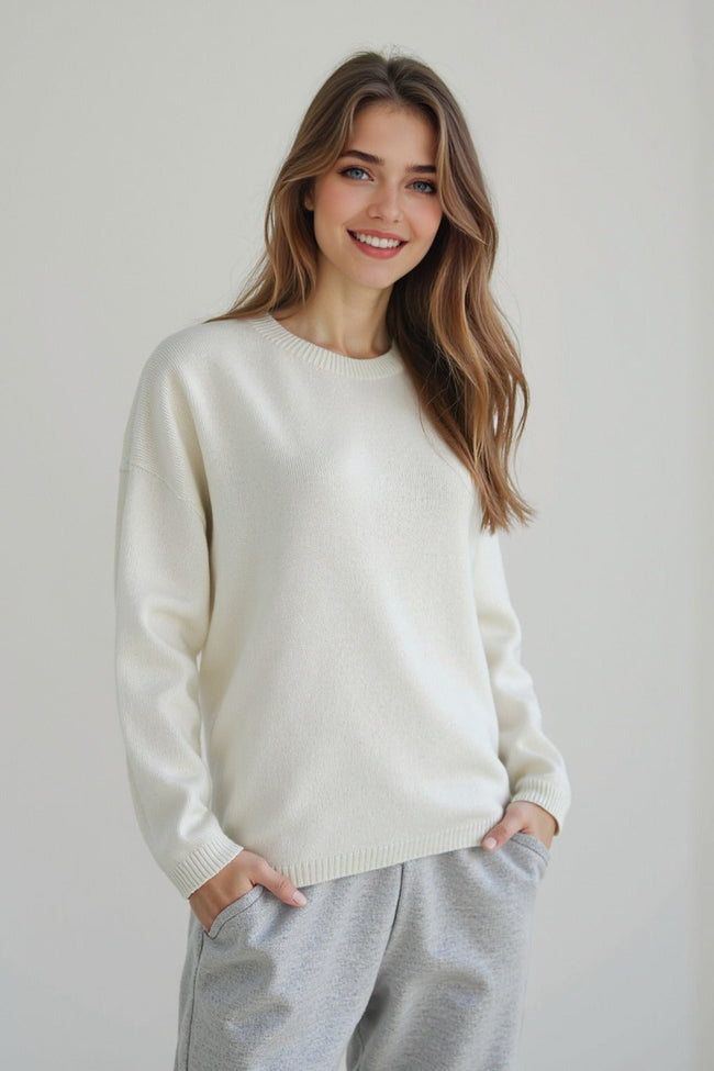 Seamless Knit Wool Pullover Sweater White / M Main image