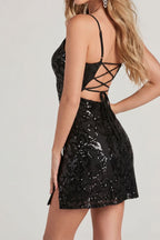 Floral Sequin Square Neck Cocktail Dress
