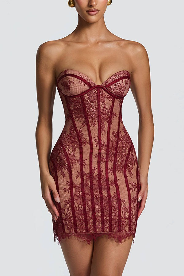 Strapless Lace Corset Mini Cocktail Dress