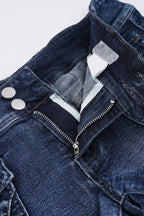 Distressed Low Rise Utility Pocket Denim Shorts