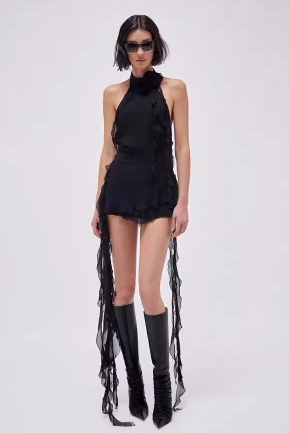 Asymmetric Rose Halter  Mini Dress Main image