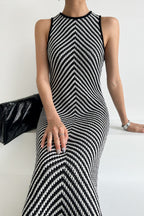 Sleeveless Striped Knit Sweater Dress