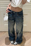 Blue Low Rise Washed Relaxed Straight Jeans