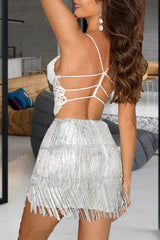 Sequin Fringe Bodycon Mini Skirt