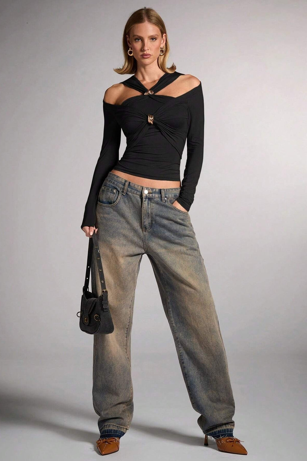Black Off Shoulder Bodycon Blouse