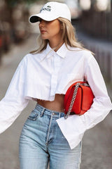 Cropped Long Sleeve Cotton Blouse