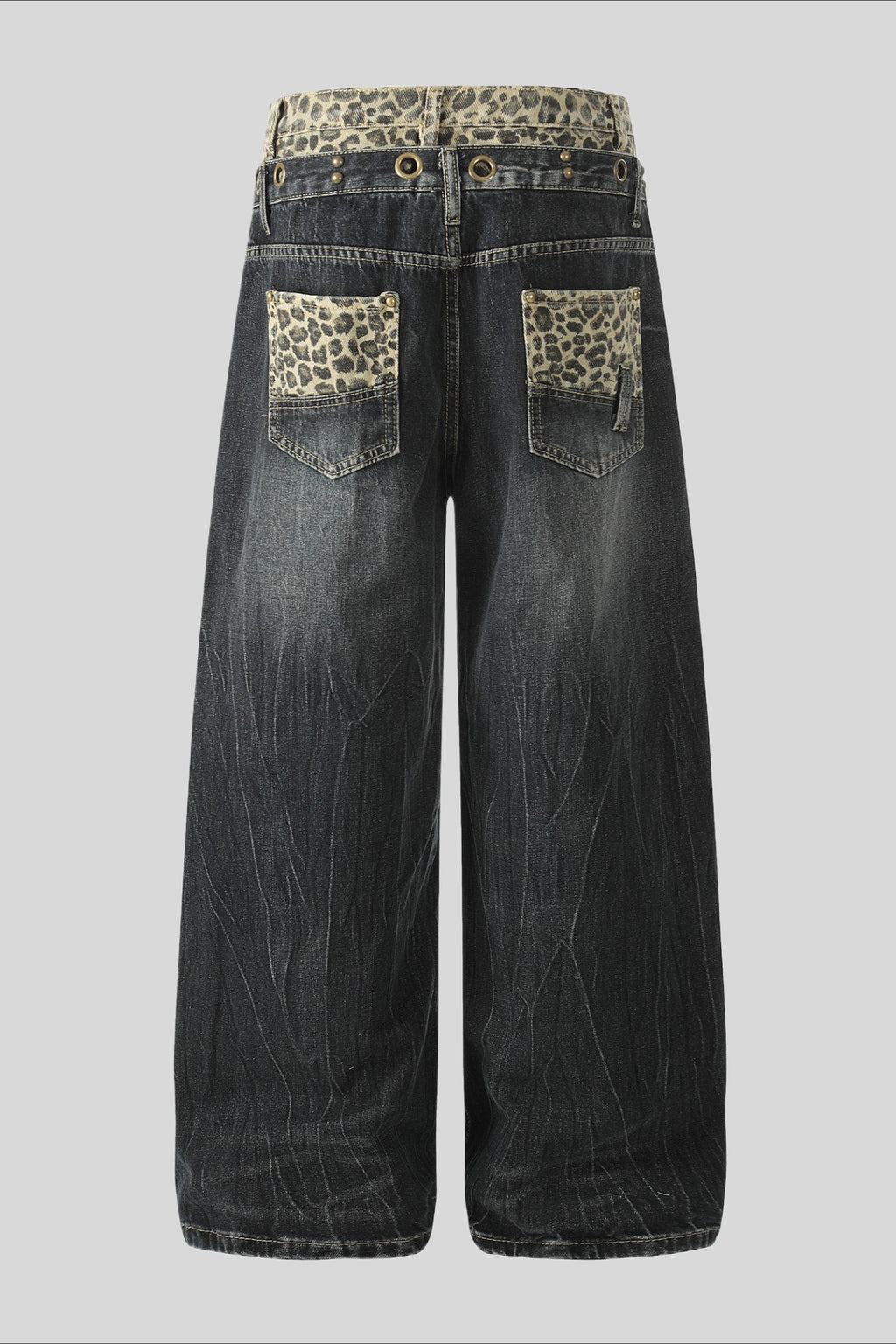 Leopard Double Waist Wide Leg Jeans