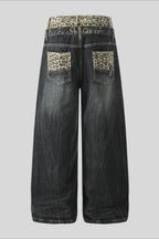 Leopard Double Waist Wide Leg Jeans