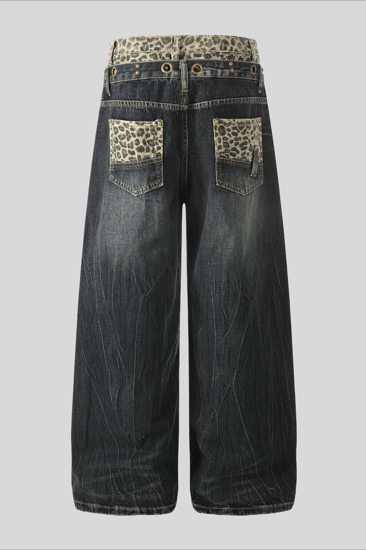 Leopard Double Waist Wide Leg Jeans