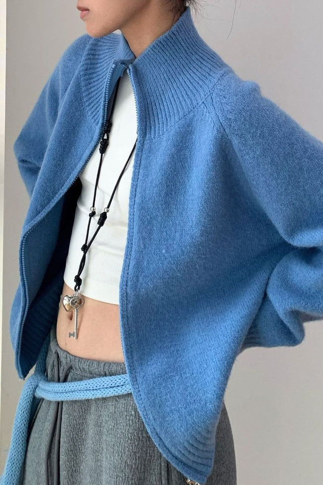 Soft Knit Zipper Cardigan Blue / One Size Main image