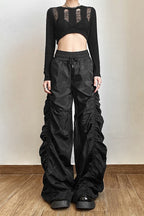 Ruched Wide Leg Drawstring Streetwear Pants