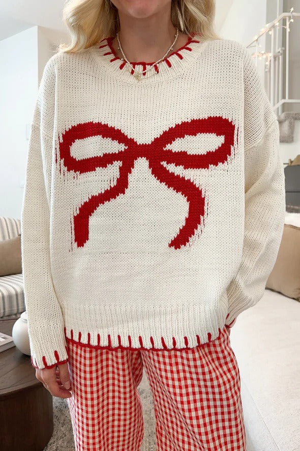 Bow Jacquard Knit Pullover Sweater Secondary image