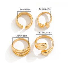 4-Piece Polished Liquid Metal Textured Ring Set