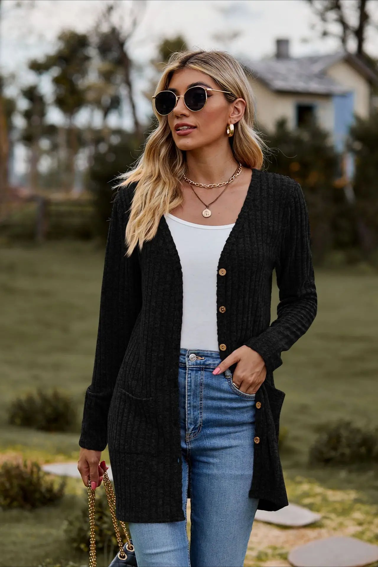 Brushed Ribbed Long Sleeve Cardigan Secondary image