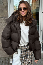 Relaxed Fit Cropped Hooded Puffer Jacket