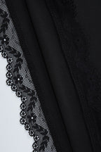 Square Neck Lace Trim Slim Fit Long Sleeve Tee