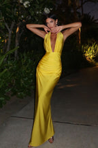V-Neck Halter Backless Split Maxi Party Dress