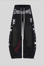Deconstructed Typography Barrel Leg Sweatpants