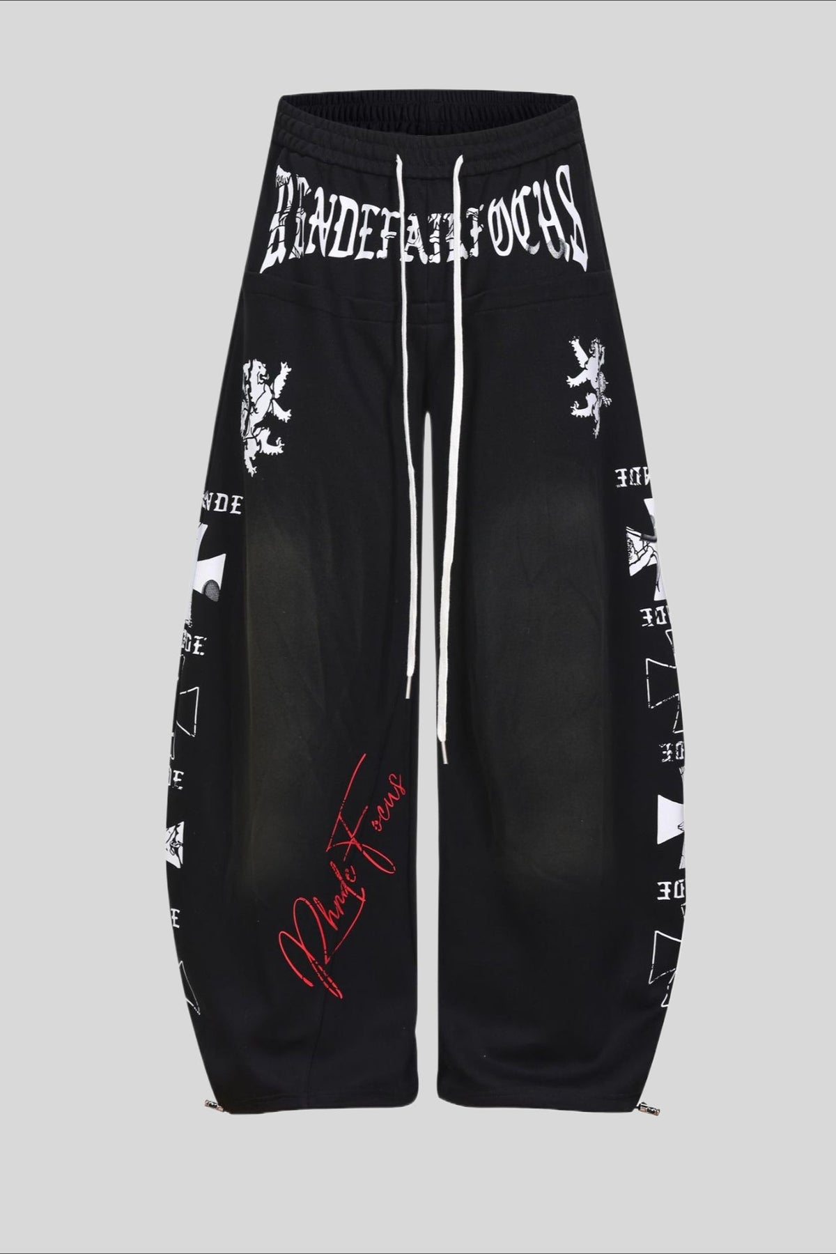 Deconstructed Typography Barrel Leg Sweatpants