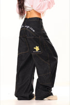 Embroidered Multi Pocket Baggy Barrel Jeans