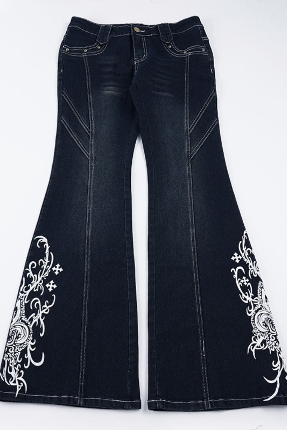 Y2K Graphic Print Slim Flare Leg Jeans