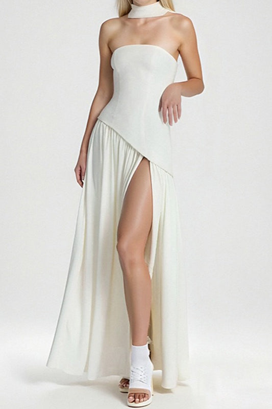 Solid Bustier High Slit Formal Dress S / White Main image