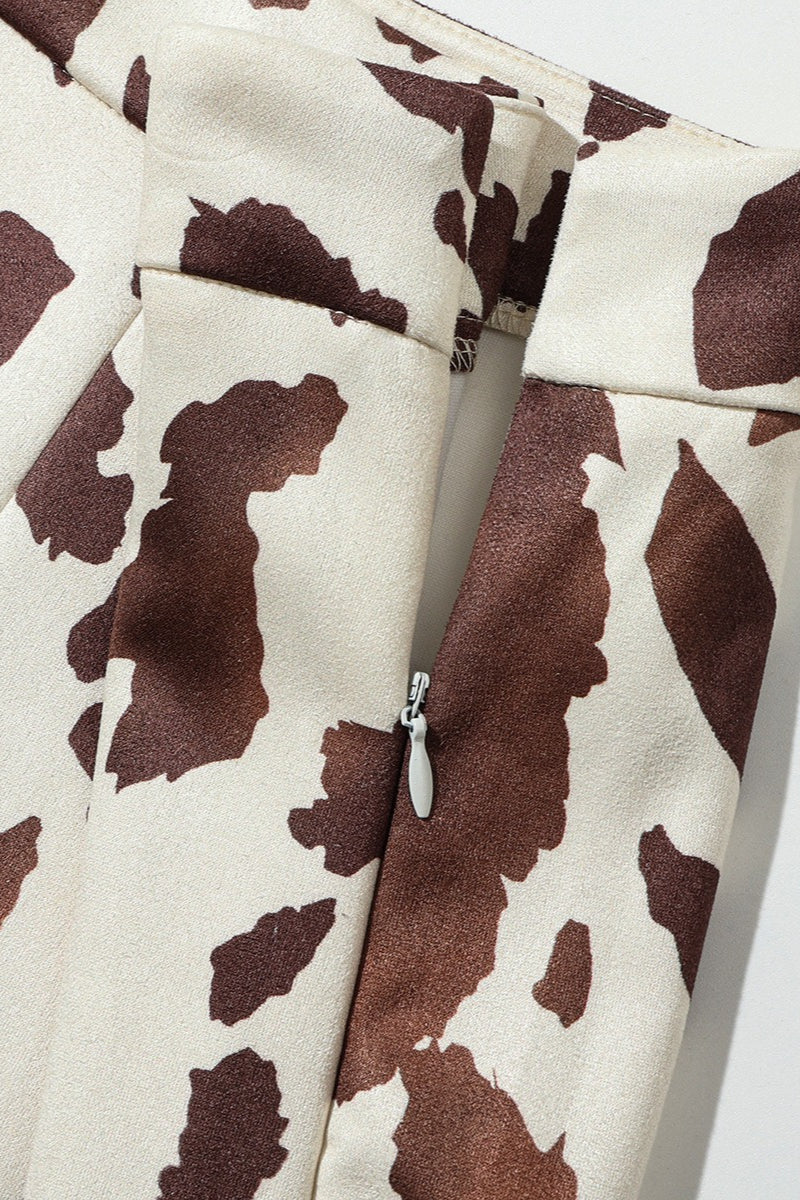 Brown Cow Print High Waist Long Flared Pants