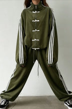 Stand Collar Suede Jacket Wide Leg Two Piece Set