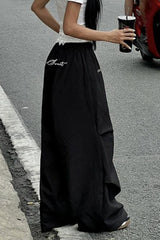 Contrast Waist Lace Trim Relaxed Long Pants