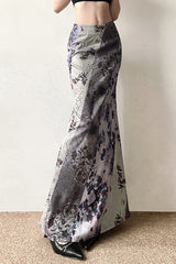 Vintage Botanical Print Bodycon Maxi Skirt