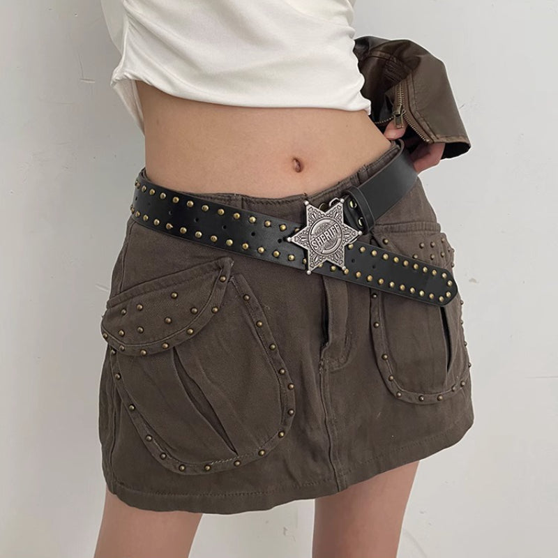 Chic Versatile Star Detail Leather Belt