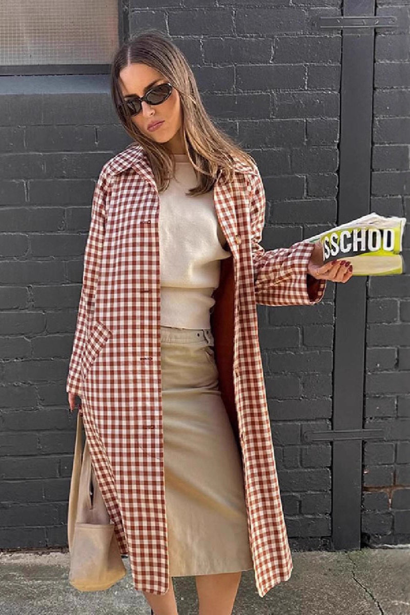 Checkered Lapel Midi Trench Overcoat Secondary image