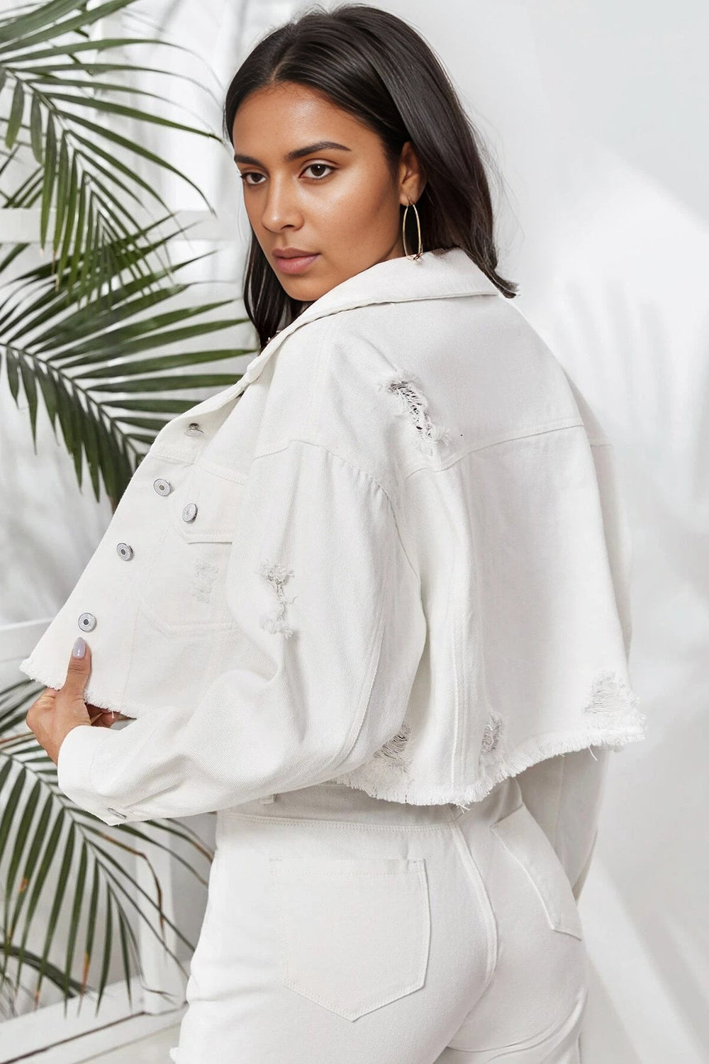 Distressed Raw Hem Denim Jacket