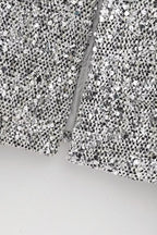 Solid Crew Neck Sequin Tweed Jacket