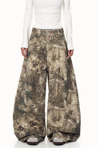 Branch Pattern Letter Embroidery Relaxed Jeans