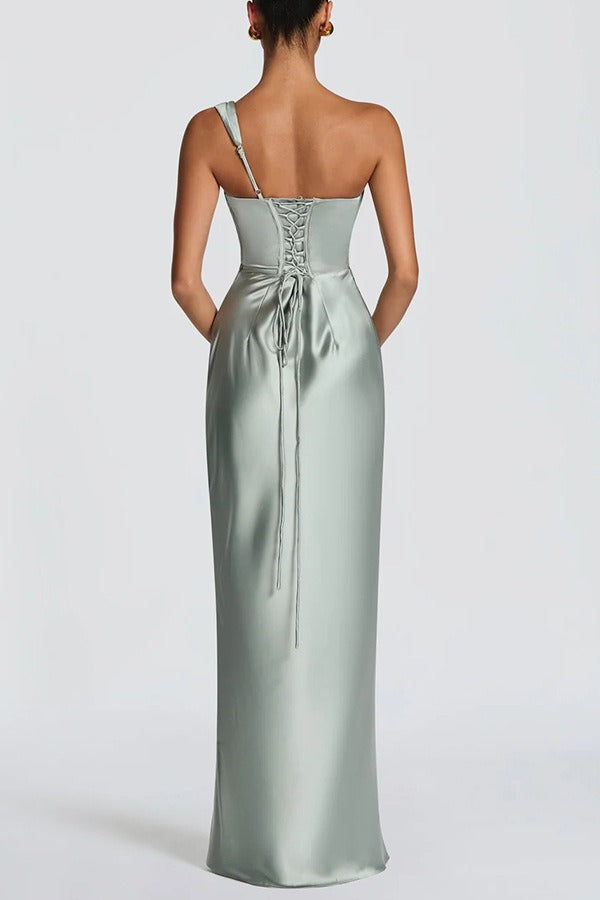 One Shoulder Satin Column Formal Dress