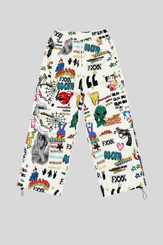 Graffiti Print Wide Leg Cargo Pants Main image