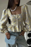 Floral Jacquard Square Neck Peplum Blouse