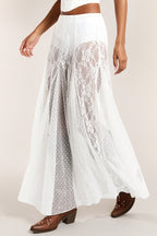 Lace Print Sheer Low Waist Maxi Boho Skirt