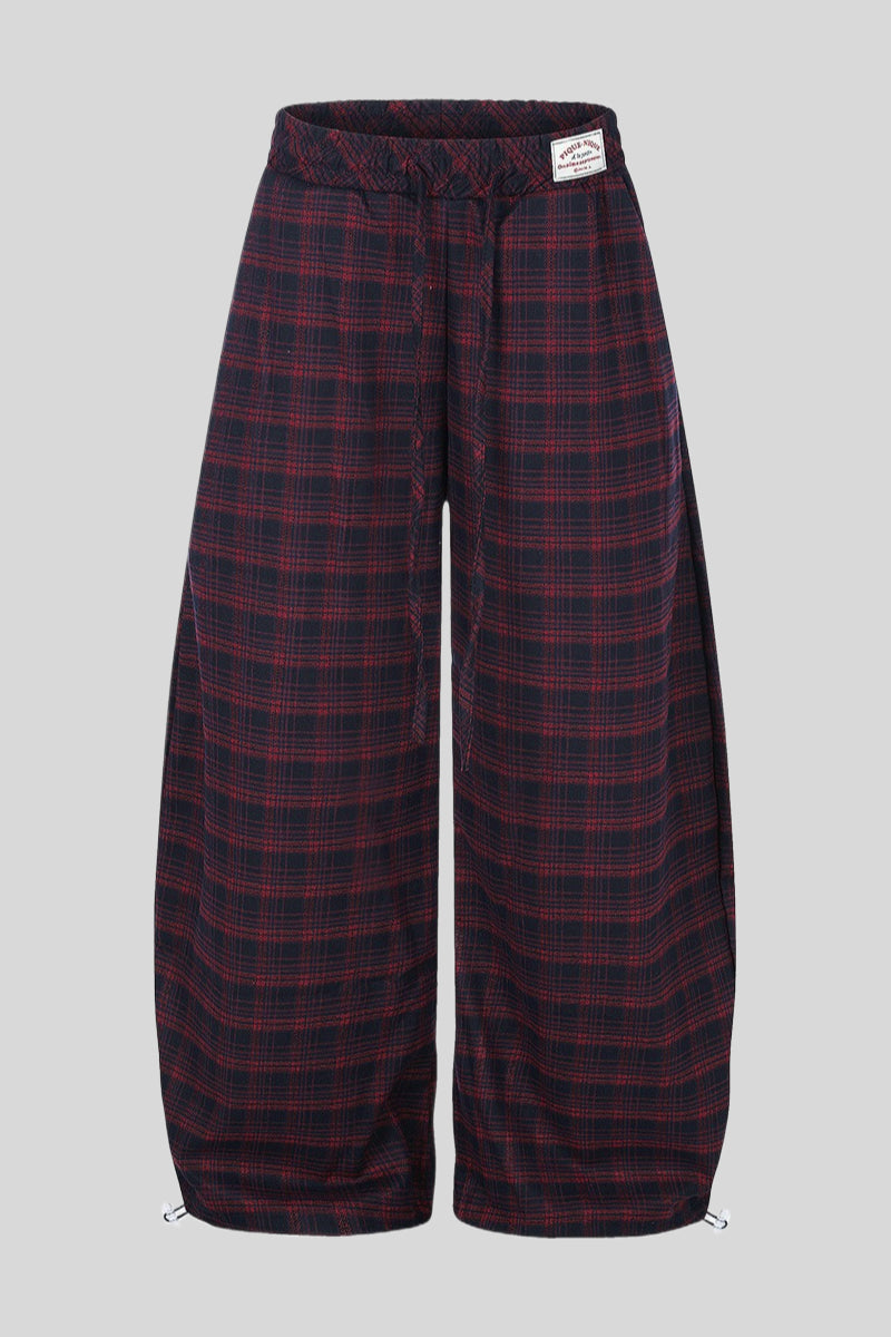 Plaid Baggy Barrel Leg Streetwear Pants