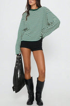 Colorblock Striped Relaxed Fit Long Sleeve Tee