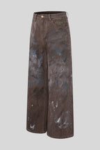 Dirty Wash Paint Splatter Wide Leg Jeans