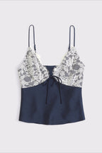 Contrast Lace Patchwork V Neck Cami