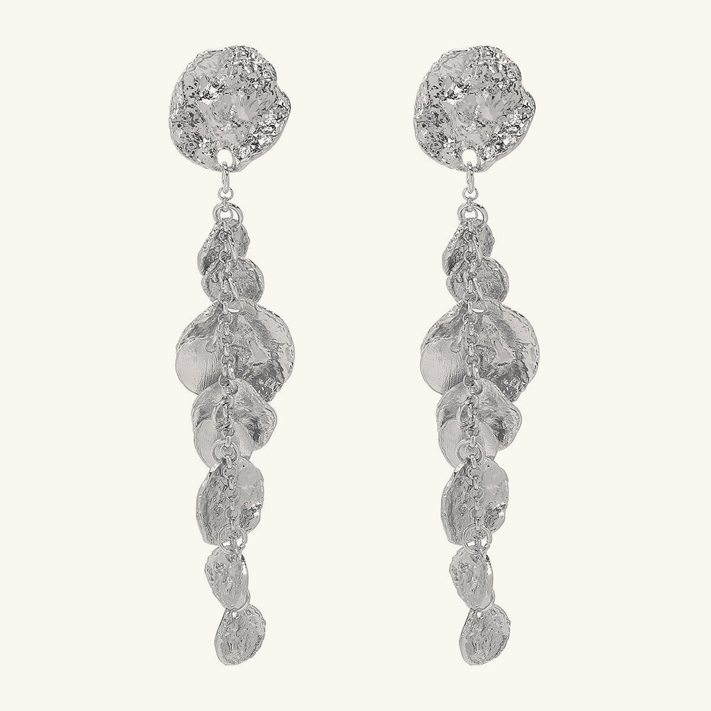 Long Round Pendant Metallic Earrings